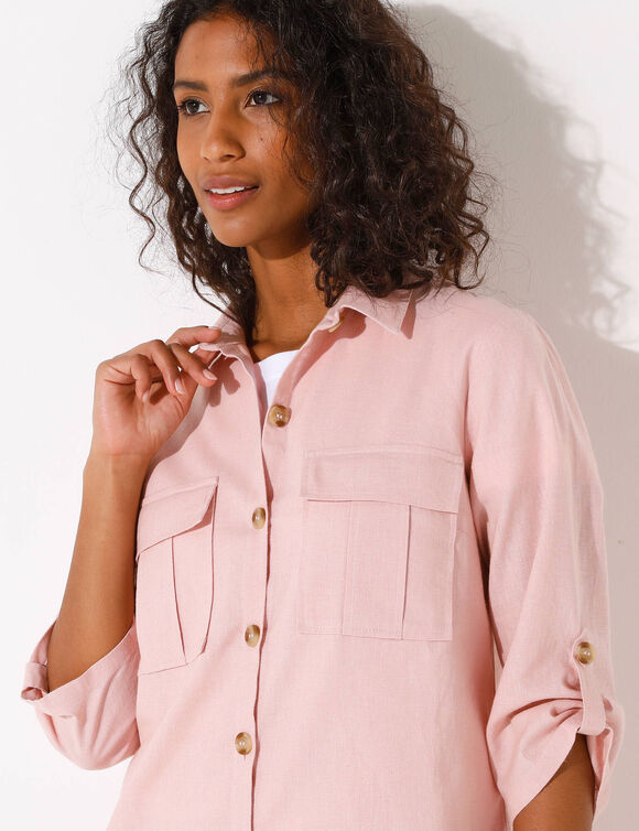 Chemisier lin-coton, manches retroussables (rose grisé)