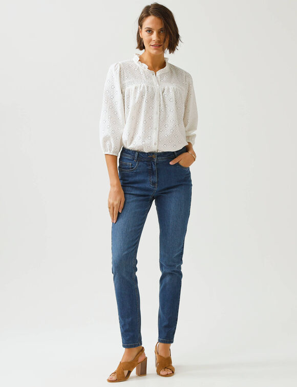 Jean slim, taille haute, petite stature (stone)
