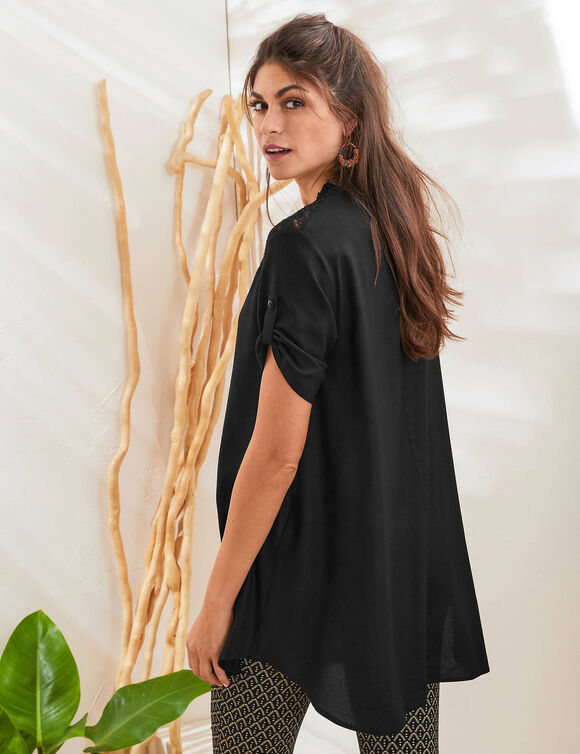Tunique boutonnée macramé unie  (noir)