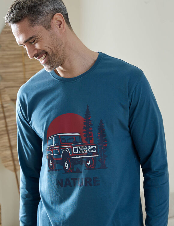 Tee-shirt pyjama imprimé manches longues (bleu grisé)