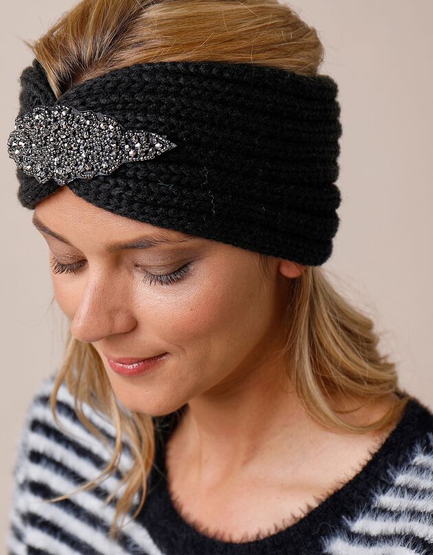 Headband en maille avec bijou (noir)