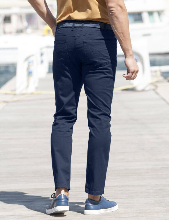 Pantalon droit 5 poches twill coton extensible (marine)