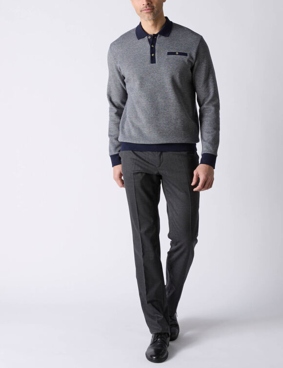 Polo bicolore maille chaude, manches longues (marine)