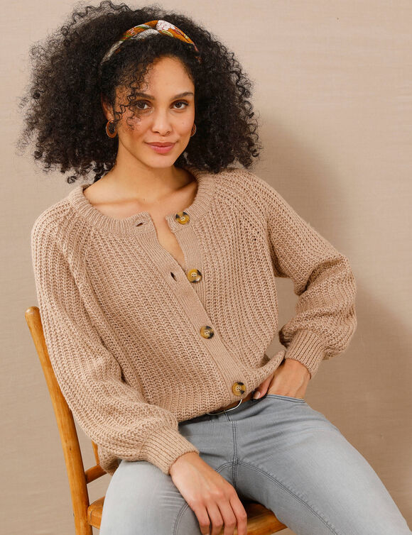 Gilet moelleux en maille anglaise  (noisette chiné)