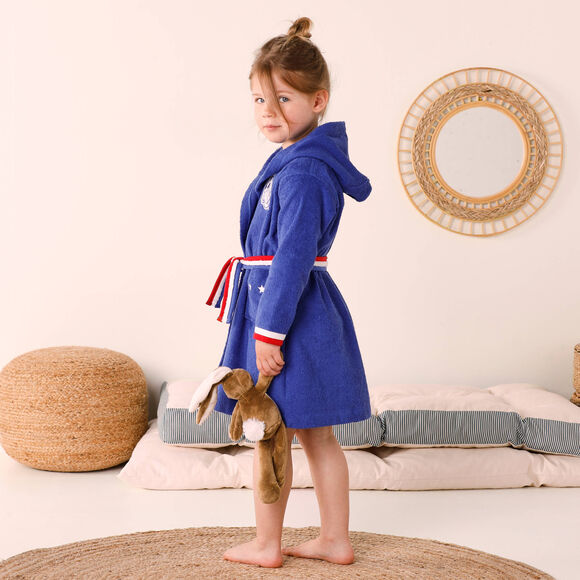 Peignoir de bain enfant personnalisable foot à capuche, éponge coton - 340 g/m² (bleu dur)