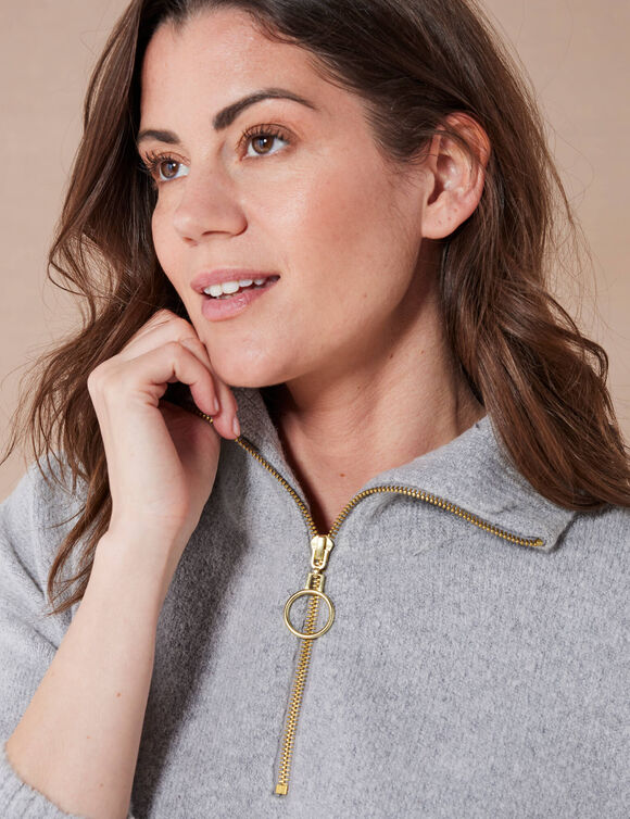 Pull tunique col camionneur zippé (gris chiné)