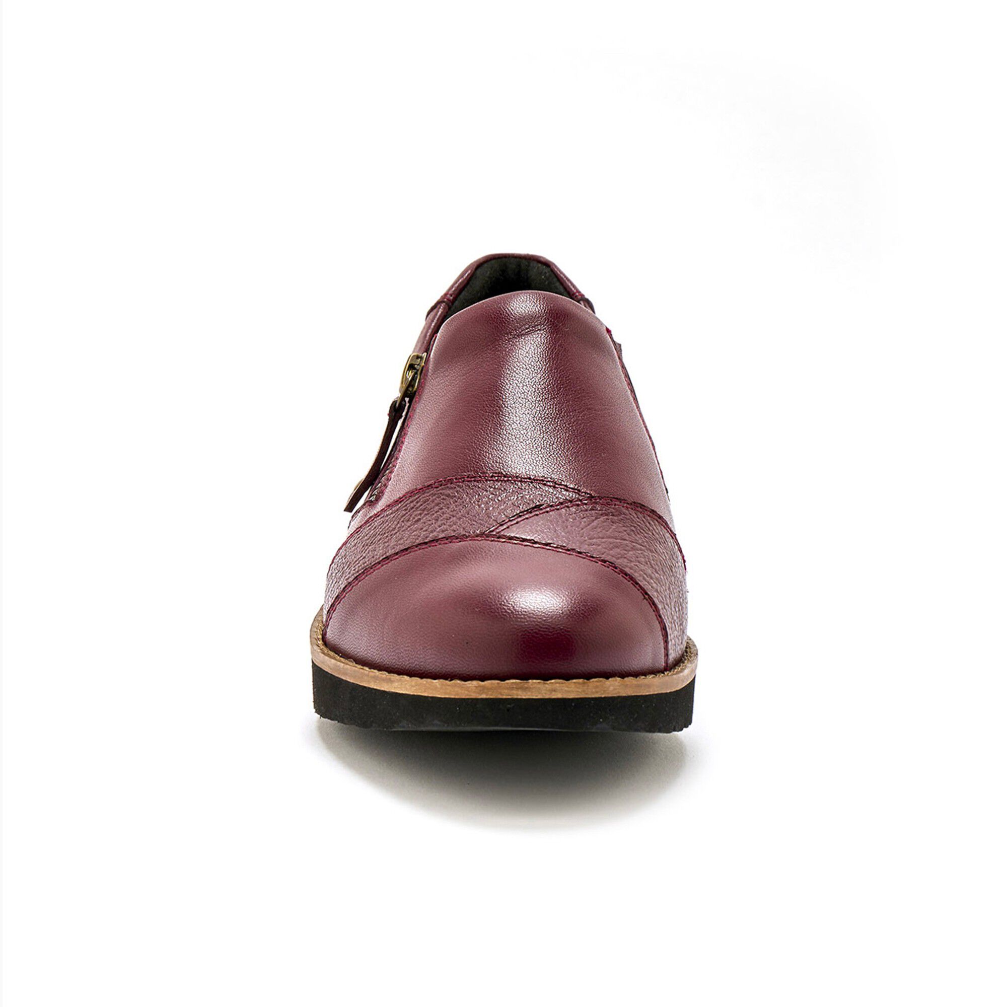 Leren schoenen met sleehak, brede pasvorm - zwart, bordeaux | Blancheporte