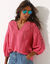 Blouse unie macramé, manches brodées (rose)