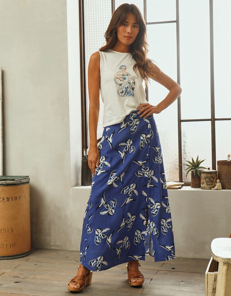 Tee-shirt imprimé, collection "Odette Lepeltier" (blanc / bleu)
