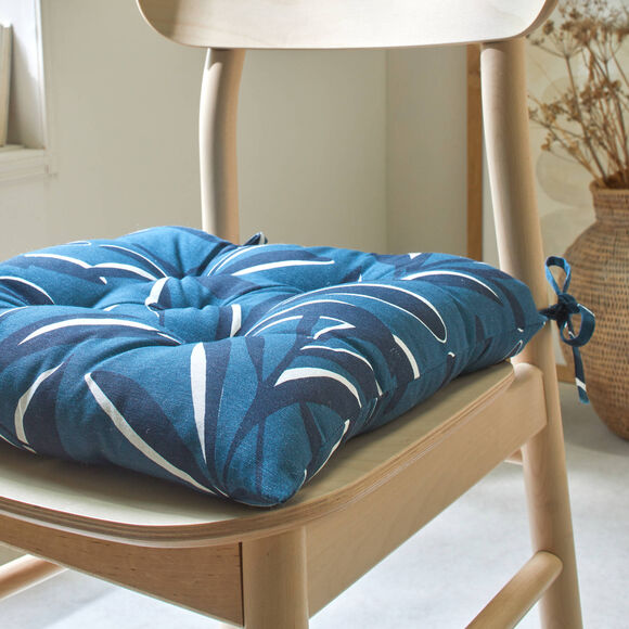 Vierkant stoelkussentje met bladerenprint - set van 2 (blauw)