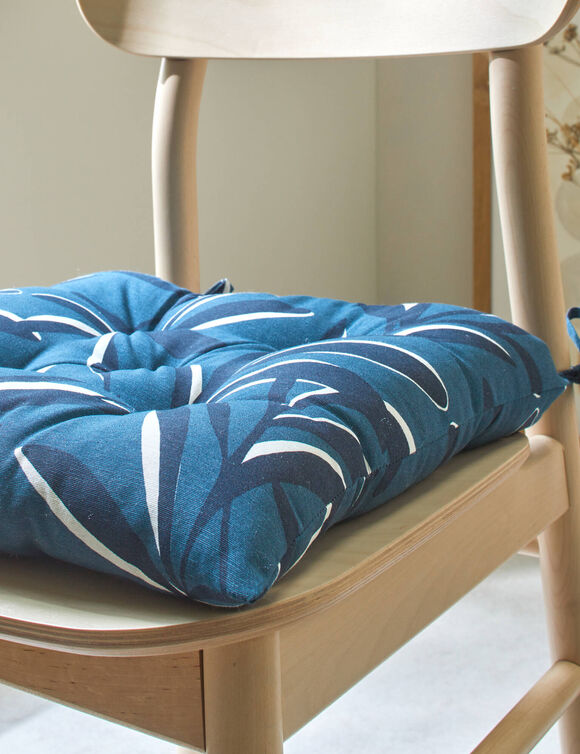 Galette de chaise carrée imprimé feuillage - lot de 2 (bleu)