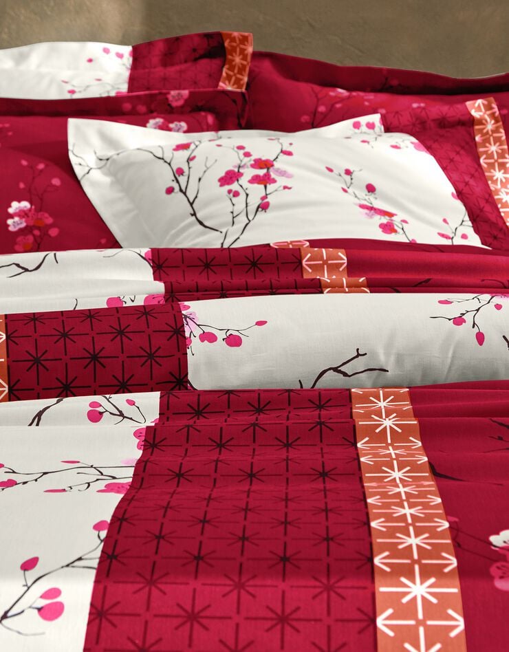 Linge de lit Kimori en coton imprimé fleurs de cerisier, rouge, hi-res image number 2