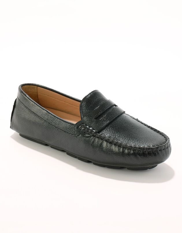 Mocassins in gekorreld leer (zwart)