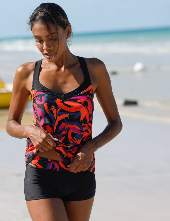 Boxer de bain lissant imprimé Lohena (noir / orange)