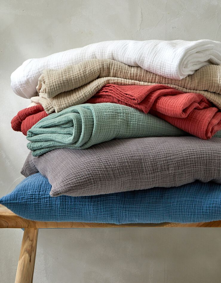 Linge de lit uni en triple gaze de coton (blanc)
