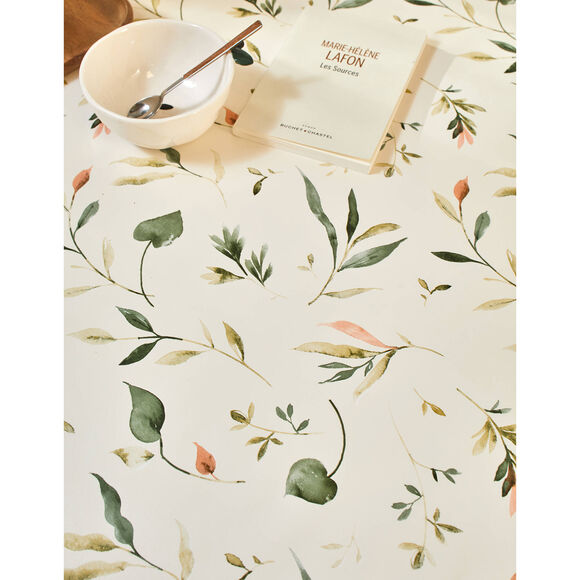 Nappe toile cir&eacute;e imprim&eacute; Florale  (&eacute;cru / vert)