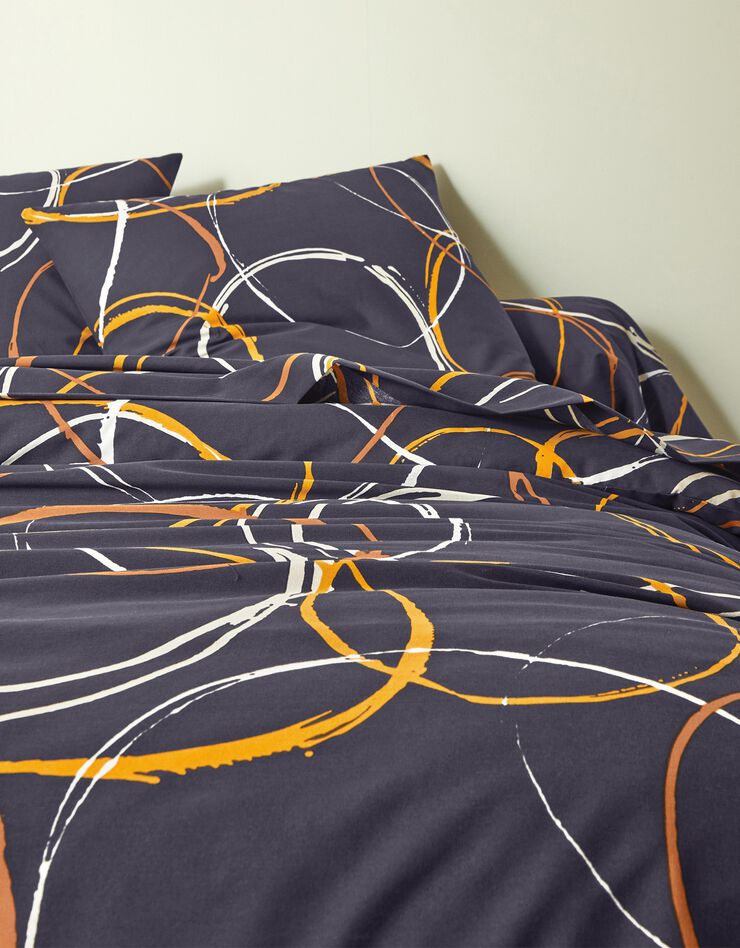 Linge de lit Noémie en polyester-coton imprimé cercles (anthracite)