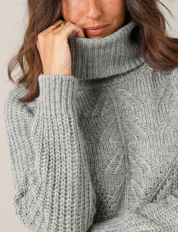 Pull col boule, maille anglaise (gris chin&eacute;)
