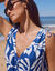 Korte strandjurk, bedrukt crepon (blauw / ecru)