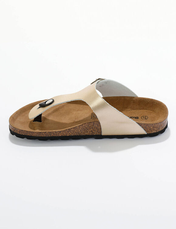 Sandales entredoigts cuir, boucle r&eacute;glable (dor&eacute;)
