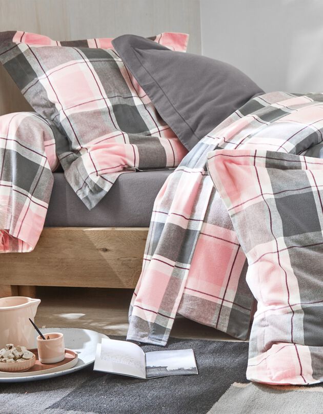 Bedlinnen in flanel Scott, ingeweven motieven (roze)