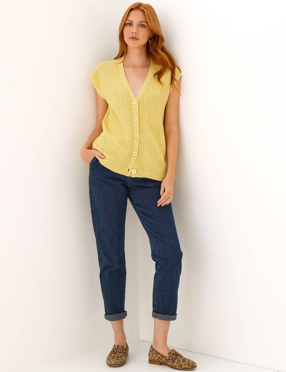 Gilet sans manches boutonn&eacute; (jaune p&acirc;le)