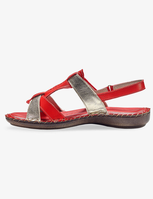 Tweekleurige sandalen in extrasoepel leer (rood)