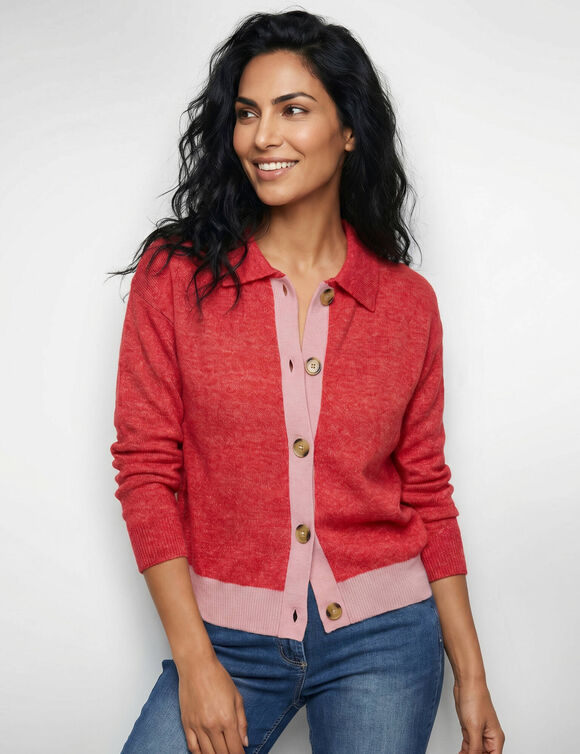 Tweekleurig vest met knopen, van gerecycled polyester** (rood / roze)