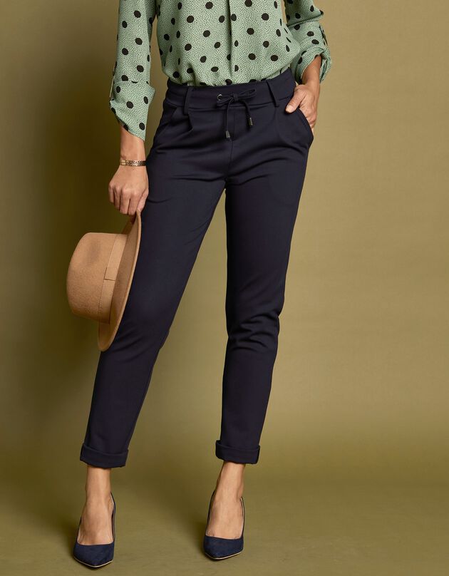 Pantalon chino uni, maille milano (marine)