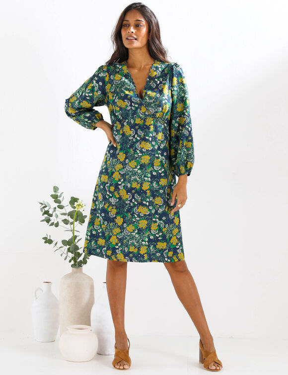 Robe imprim&eacute;e, d&eacute;collet&eacute; cache-c&oelig;ur  (bleu gris&eacute;)