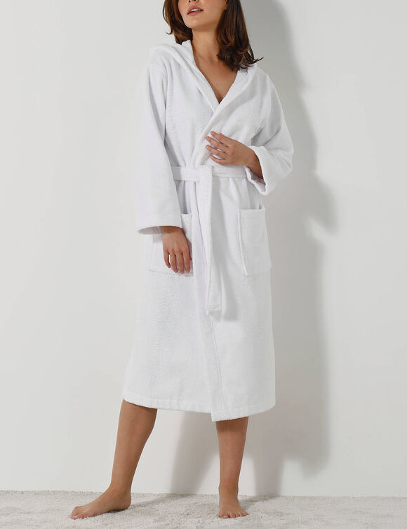 Peignoir mixte adulte col capuche - &eacute;ponge bouclette 380 g/m&sup2; (blanc)