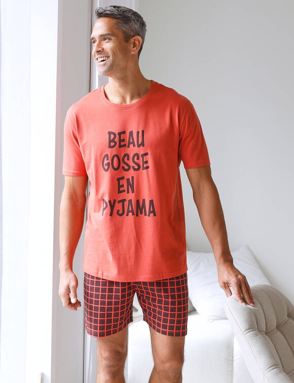 Pyjama short imprimé message, manches courtes (tomette)