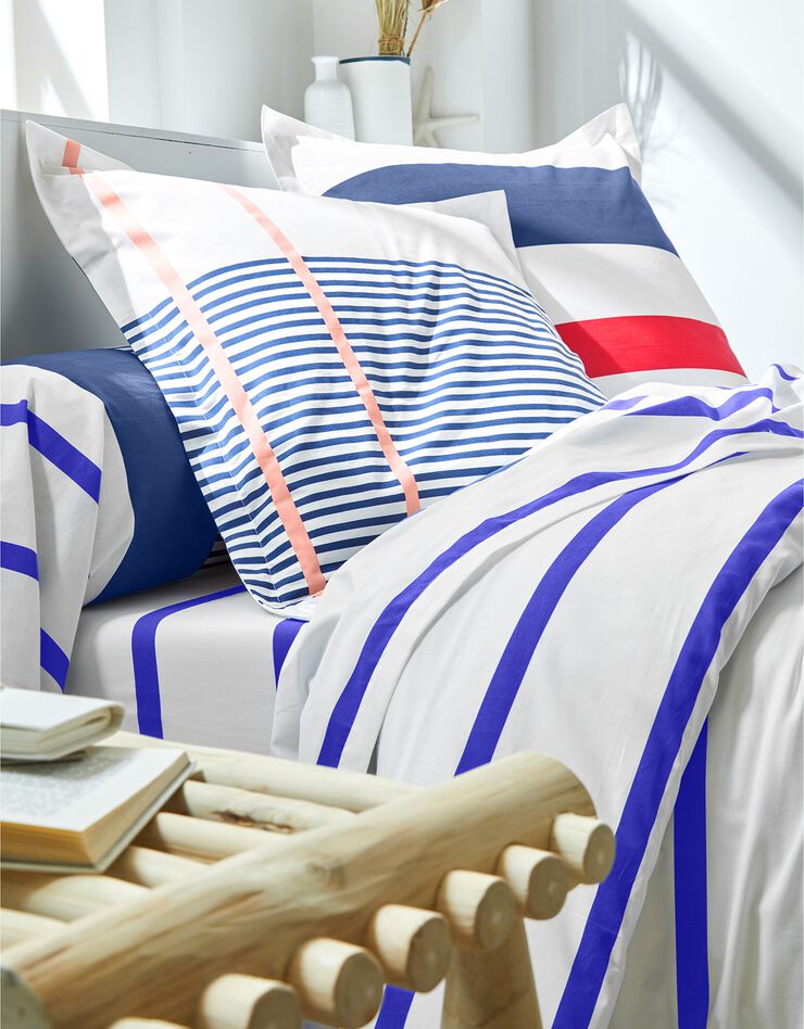 Linge de lit Marina en coton imprimé rayures (bleu)