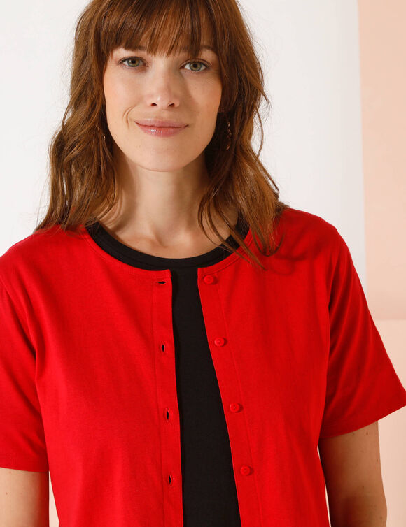 Gilet boutonné manches courtes, maille (rouge carmin)