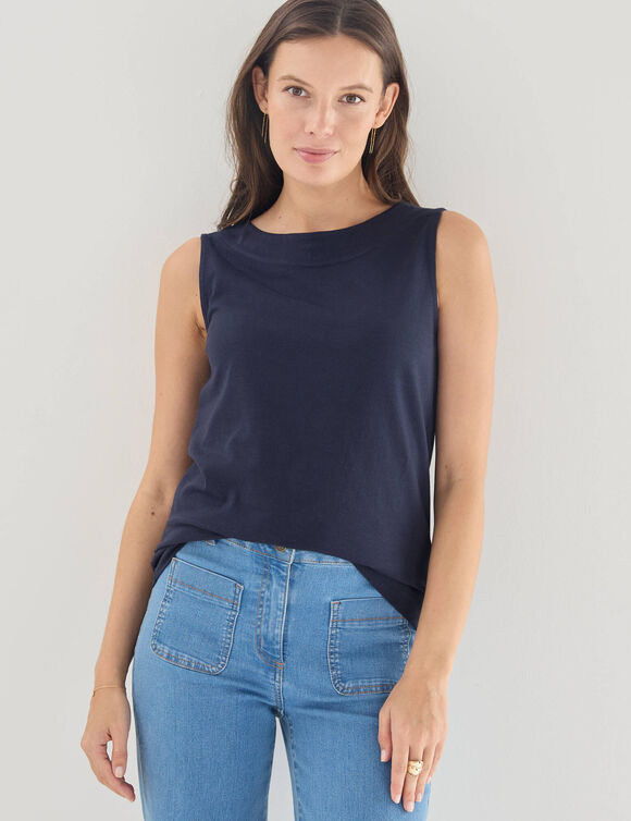 D&eacute;bardeur col bateau uni  (marine)