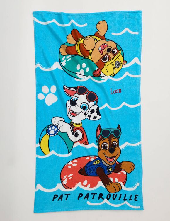 Drap de bain enfant Pat'Patrouille&reg; &agrave; personnaliser, &eacute;ponge et velours coton - 320g/m2, &agrave; personnalliser (bleu)
