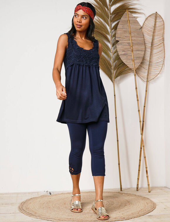 Legging 3/4 macram&eacute;, taille &eacute;lastiqu&eacute;e (marine)