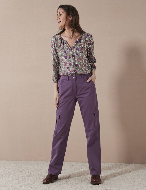 Pantalon cargo coupe droite (prune)