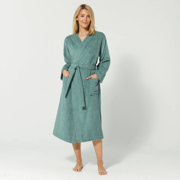 Peignoir mixte adulte col kimono &eacute;ponge bouclette  (eucalyptus)