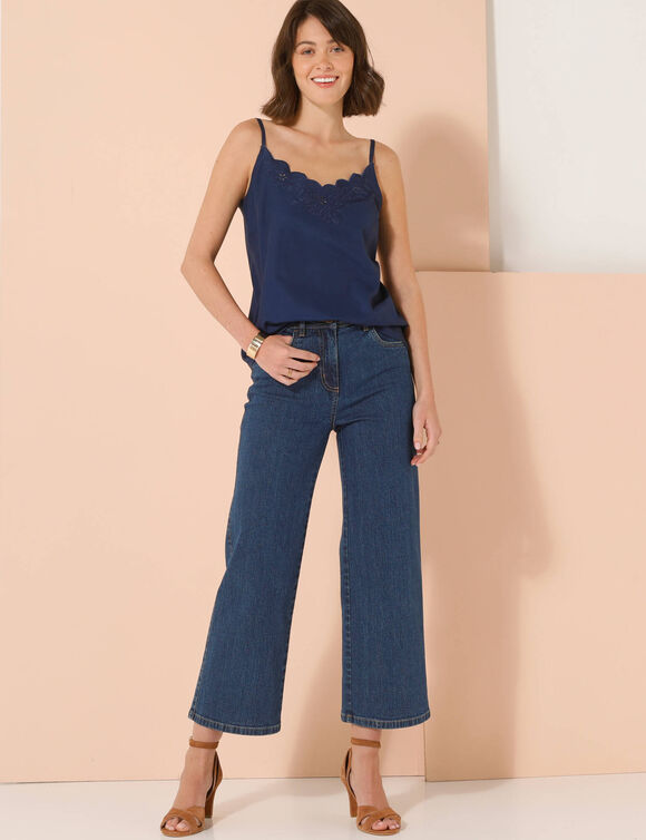 Caraco brod&eacute; uni bretelles r&eacute;glables (indigo)