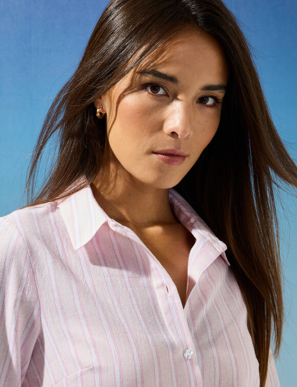 Chemisier rayé, voile de coton tissé teint (rose / blanc)