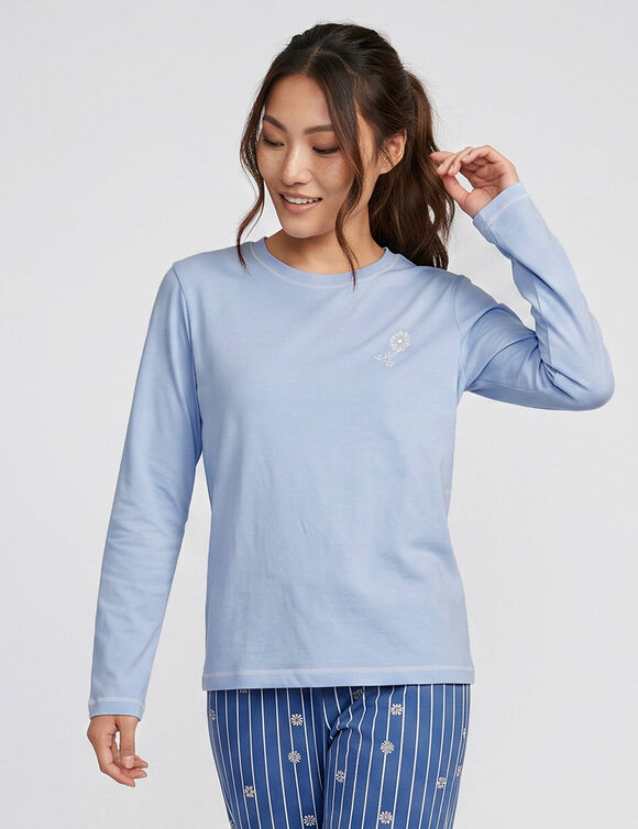 Pyjama-T-shirt &bdquo;botanische charme&ldquo; met lange mouwen (blauw)