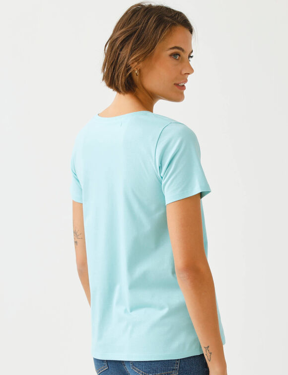 T-shirt col V imprim&eacute; dor&eacute; (aqua)