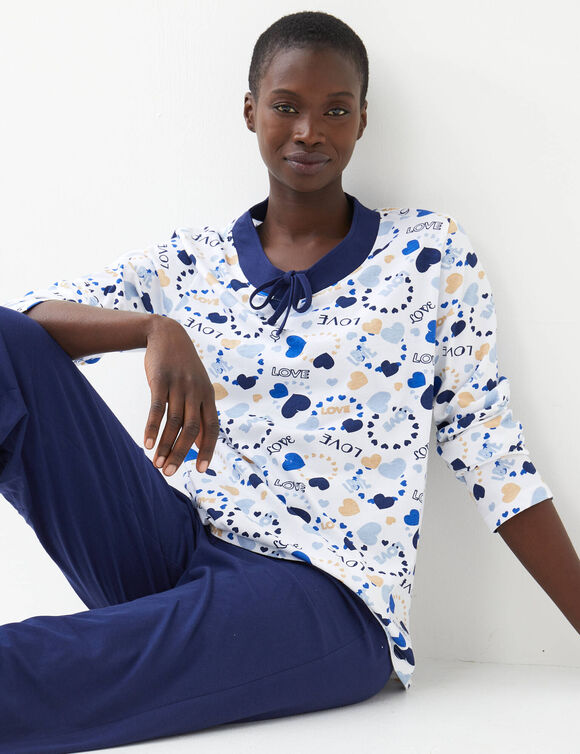 Pyjama femme imprim&eacute; "coeurs" (marine)