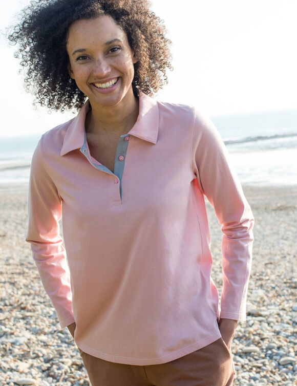 Polo bicolore maille jersey (rose poudr&eacute; / gris)