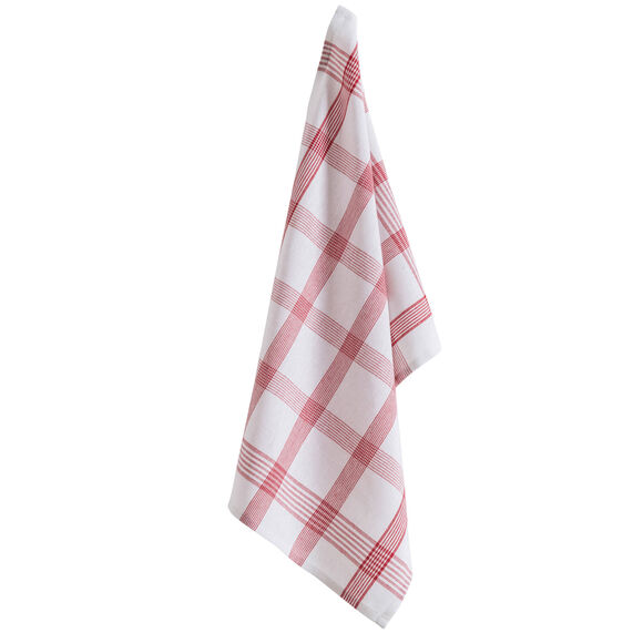Geruite droogdoeken met ingeweven motieven - sets (vlaskleur + rood)