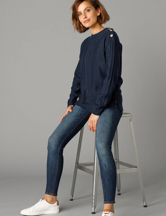 Pull col rond maille fantaisie (marine)