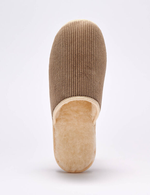 Mules silencieuses velours fourr&eacute;es laine (taupe)