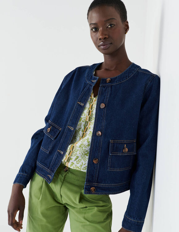 Veste boutonn&eacute;e en jean (stone)