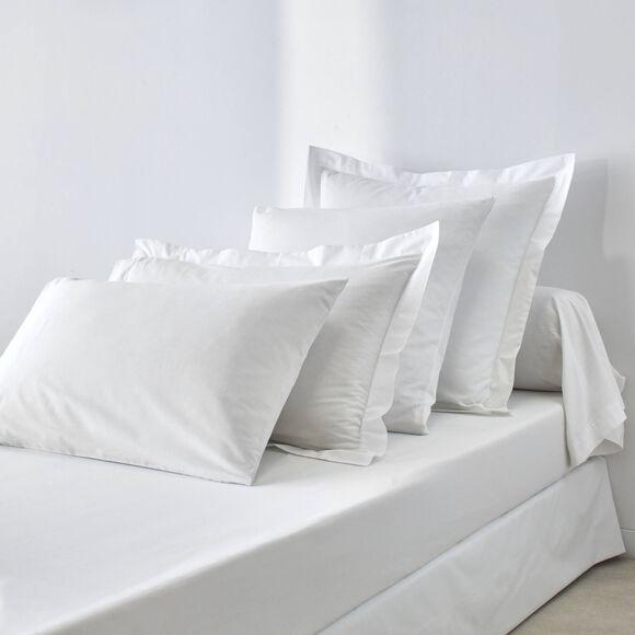 Drap-housse uni coton bonnet 32 cm (blanc)